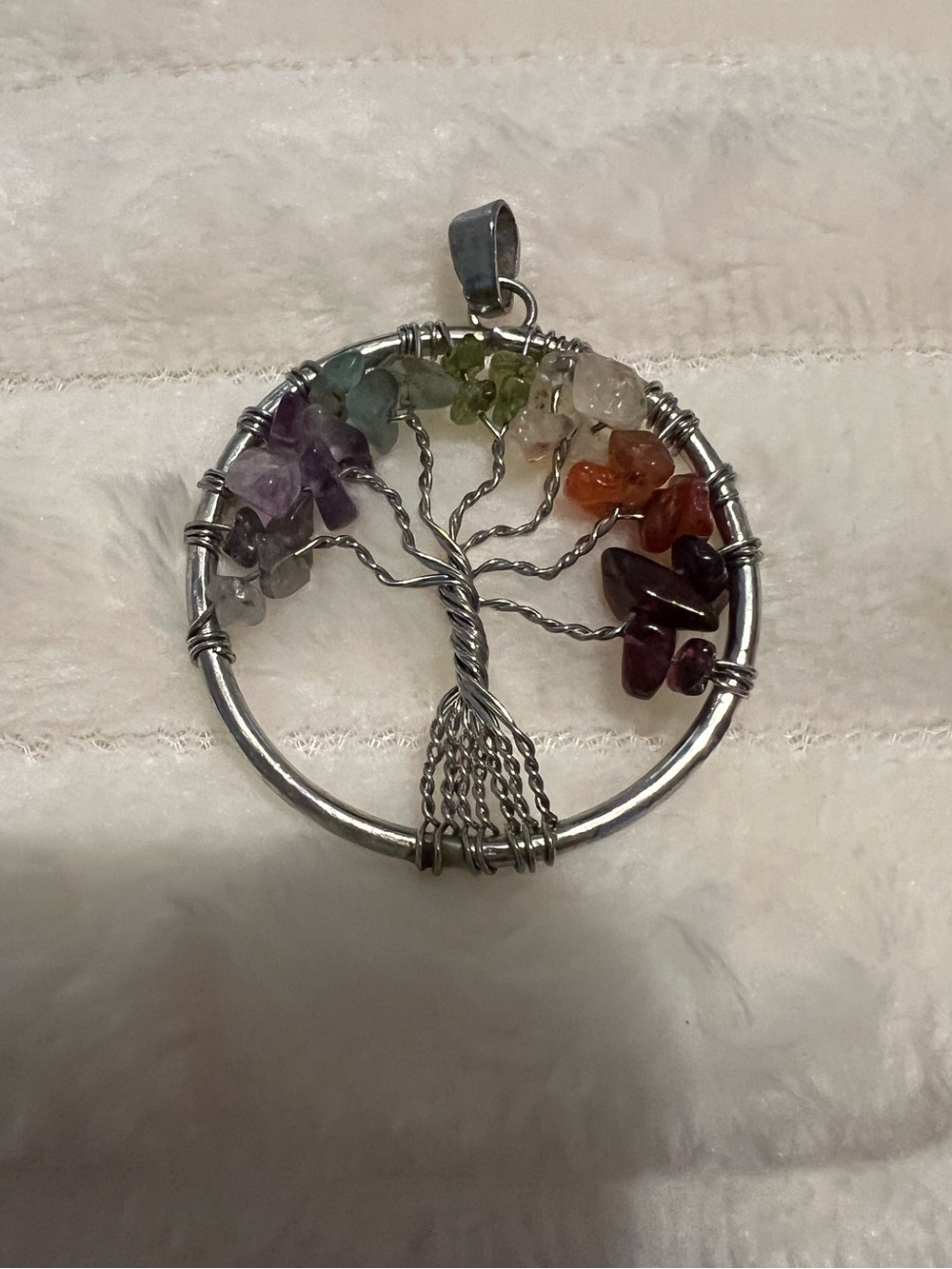 Rainbow Chakra Tree of Life Pendant - Multicolor Gemstone Necklace